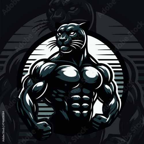 Vector Angry Panther bodybuilder concept illustration design, Generative Ai