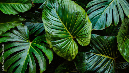 Tropical leaves. Close-up nature view of green leaf.