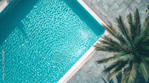 Aerial View of Pool With Palm Tree