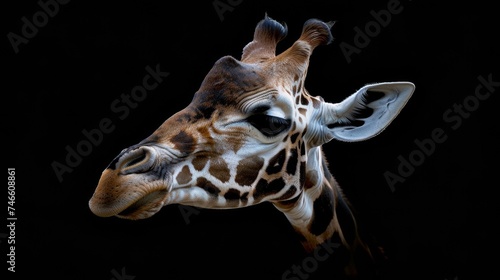 Close Up of Giraffe Against Black Background © NK