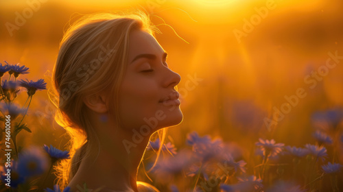 Close-Up of Woman Enjoying Golden Sunset