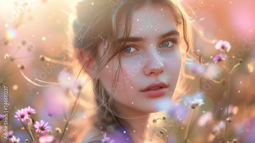 Portrait of Young Woman Amongst Wildflowers