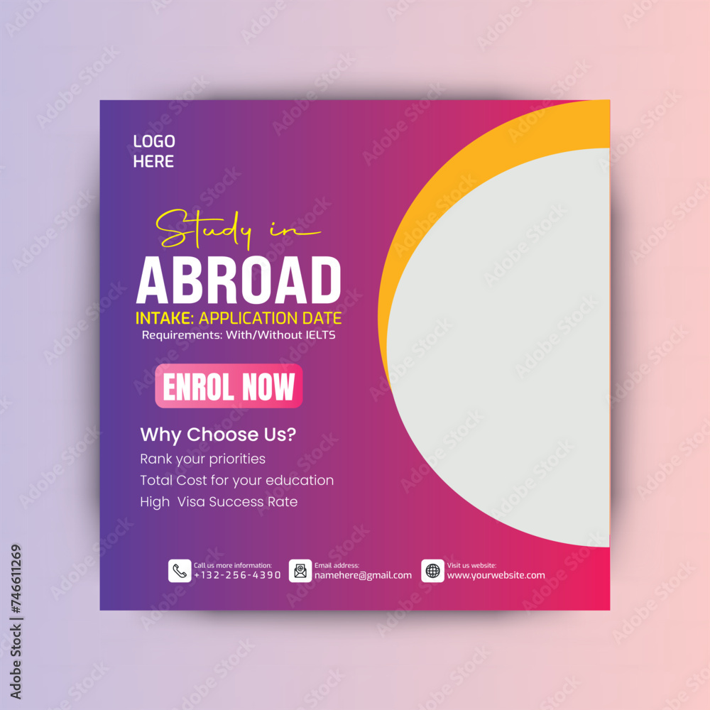 Study abroad social media design template , Abroad scholarship and education promotion template Study abroad social media design template , Abroad scholarship and education promotion template