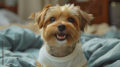 Small Brown Dog Wearing White Shirt