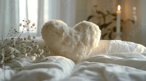 Heart Shaped Pillow Sitting on Top of Bed