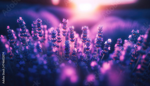 purple lavender field in the morning - fresh morning vibe