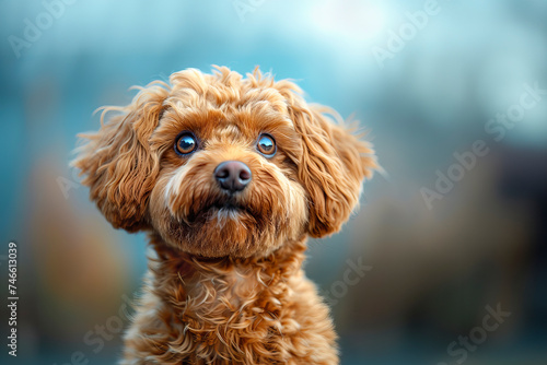 A miniature charming chocolate poodle on a blurred background. A toy dog. A companion dog for a girl. Tiny Dog Breeds