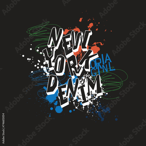 Grunge new york original denim  typography splatter t shirt design