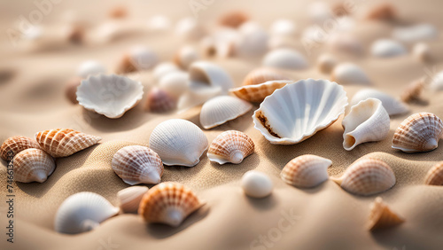 Close-up of seashells on the beach.