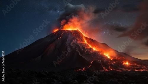 Eruption volcan de nuit