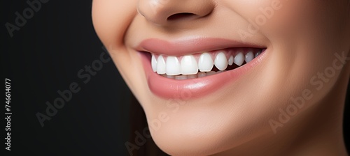 Close-up portrait of a confident individual with bright white teeth veneers flashing a beaming smile