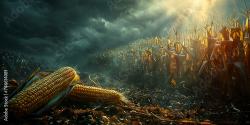 Corn field at susnset ,farming concept  photo