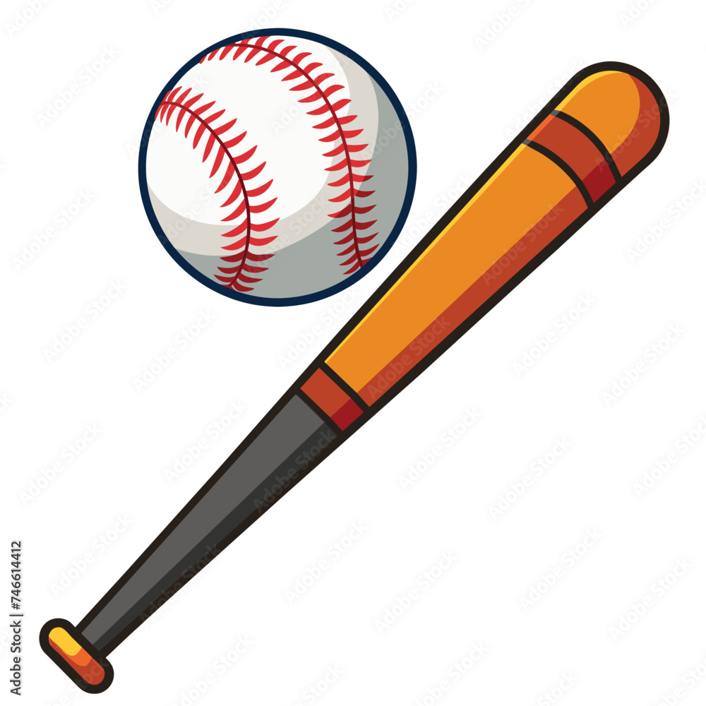 Baseball ball and bat isolated vector illustration on white Baseball ball and bat isolated vector illustration on white
