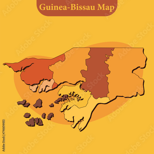 National map of Guinea-Bissau map vector with regions and cities lines and full every region