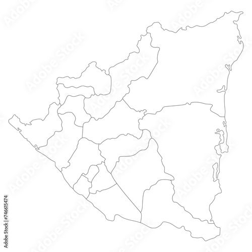 Nicaragua map. Map of Nicaragua in administrative provinces in white color