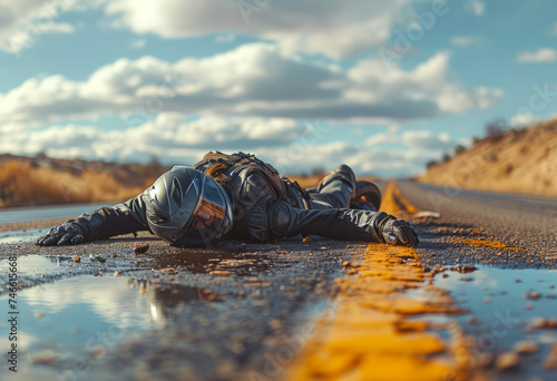 Biker fell from motorcycle on empty road