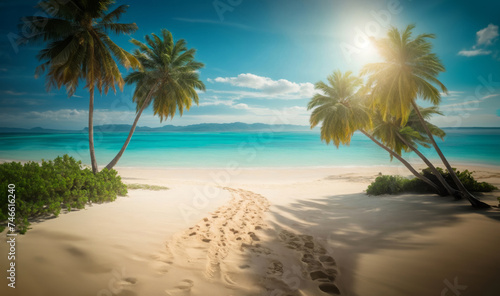 Tropical beach paradise at sunset