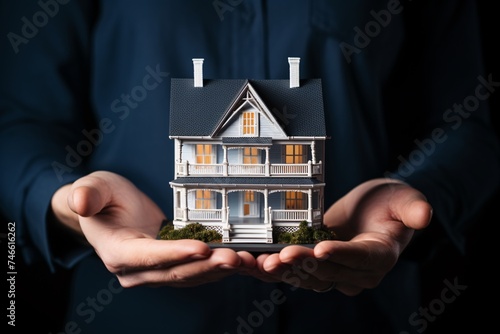 a person holding a model house