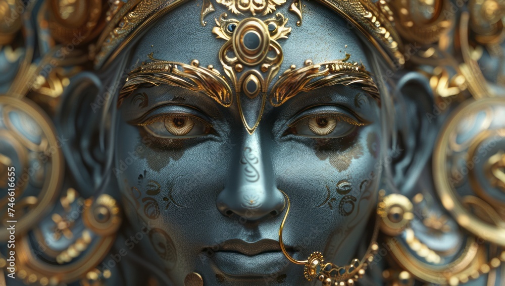 an image of lord krishna with gold and gold, in the style of zbrush ...