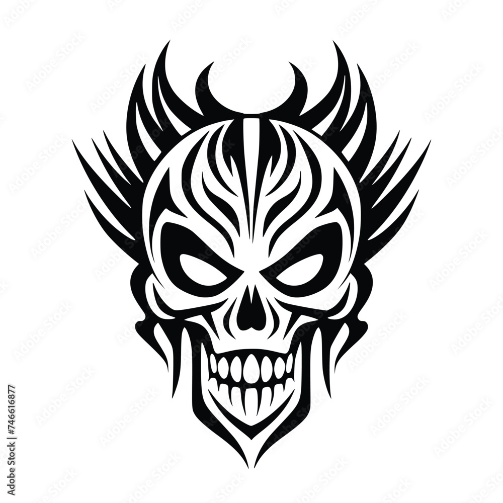 Obraz premium Tribal Tattoo Vector Art, Skull Face Head Design