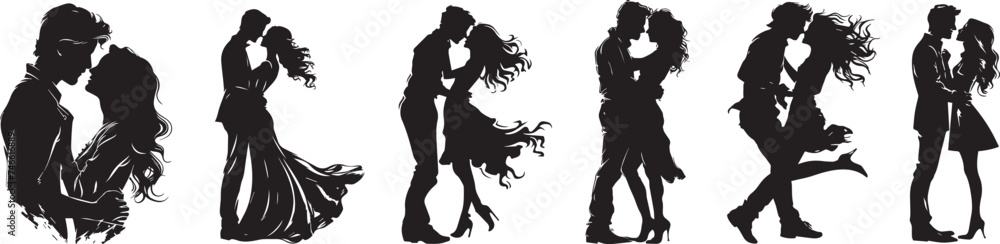 dancing couple in love, vector black and white