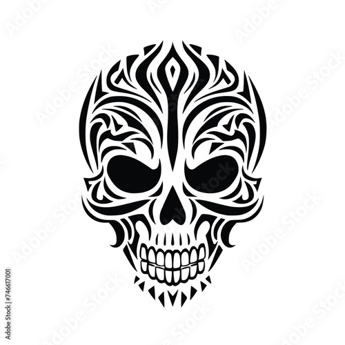 Skull Face Head in Tribal Tattoo Style, Vector Art Design