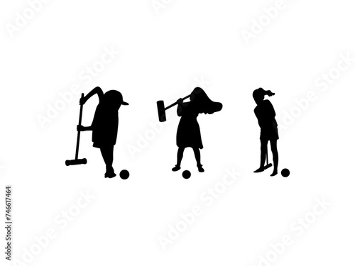 A young girl plays a croquet game. Croquet silhouette. Croquet player vector design and illustration. Good use for symbols, logos, icons, mascots, signs, or any design you want.