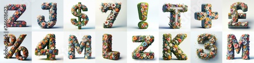 Flowers 3D lettering typefavce. AI generated illustration