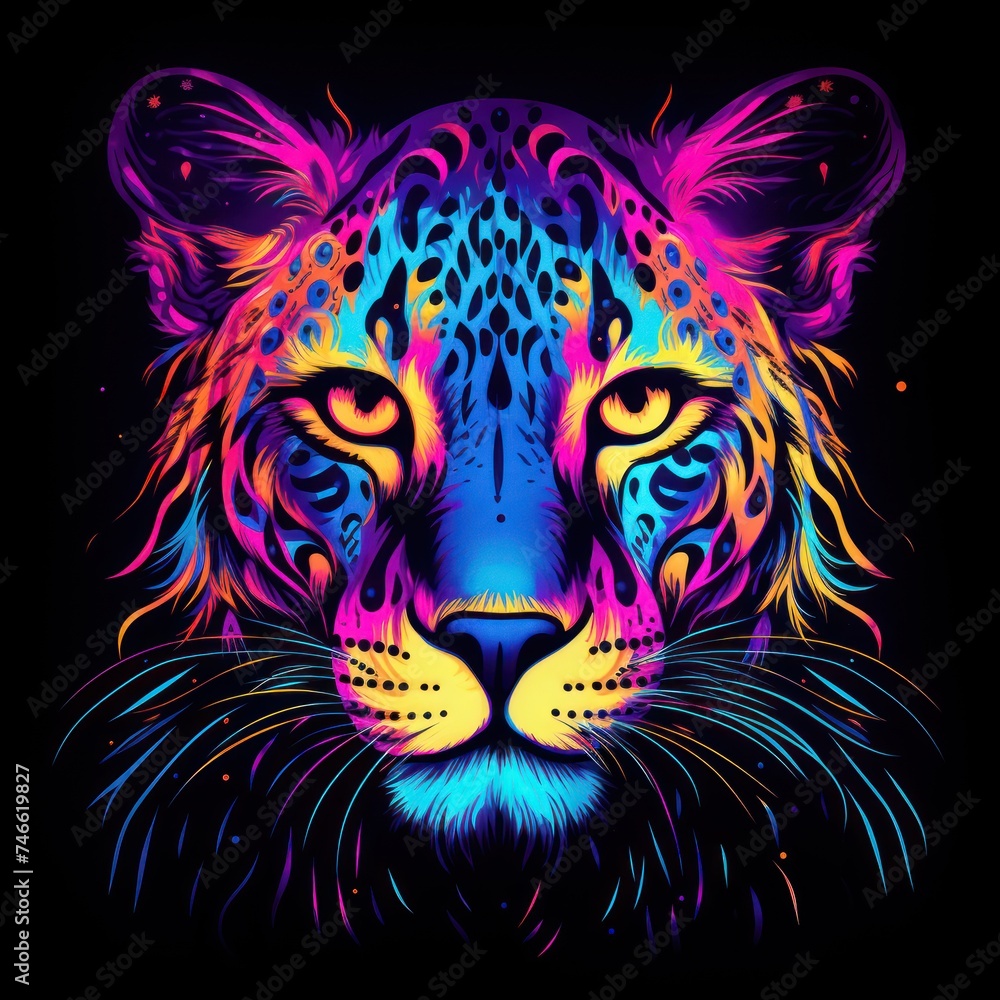 Blacklight painting-style cheetah, cheetah pop art, illustration