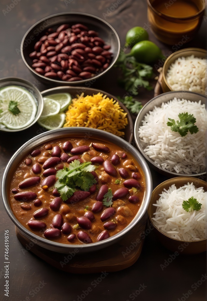 Rajma Chawal, North Indian comfort food with red kidney beans in flavorful gravy, served with Rice and green salad. Rajma Chawal, North Indian comfort food with red kidney beans in flavorful gravy, served with Rice and green salad.