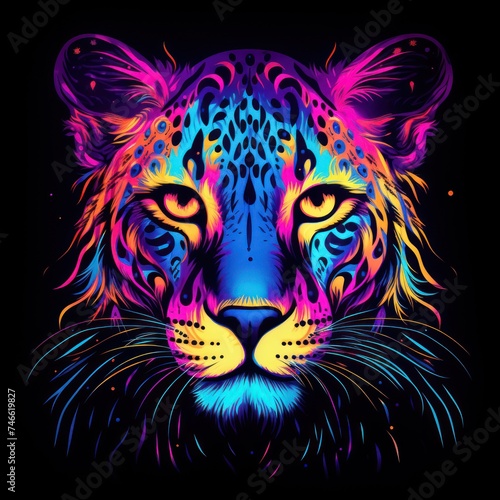 Blacklight painting-style cheetah  cheetah pop art  illustration