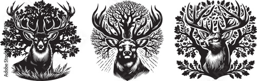 deer on the background of an oak tree laser cutting engraving