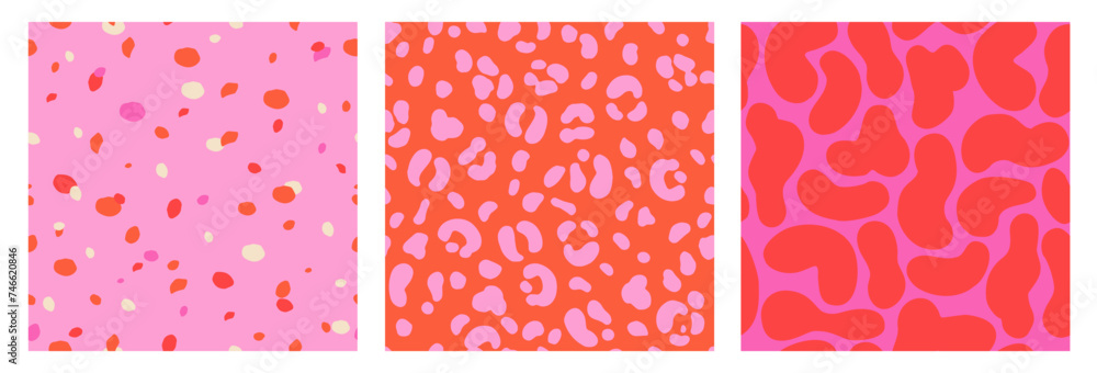 Set of Abstract Leopard Skin Seamless Patterns. Animal print. Colorful flat design ornament for background, textile, poster, cover, wallpaper. Vector illustration. Set of Abstract Leopard Skin Seamless Patterns. Animal print. Colorful flat design ornament for background, textile, poster, cover, wallpaper. Vector illustration.