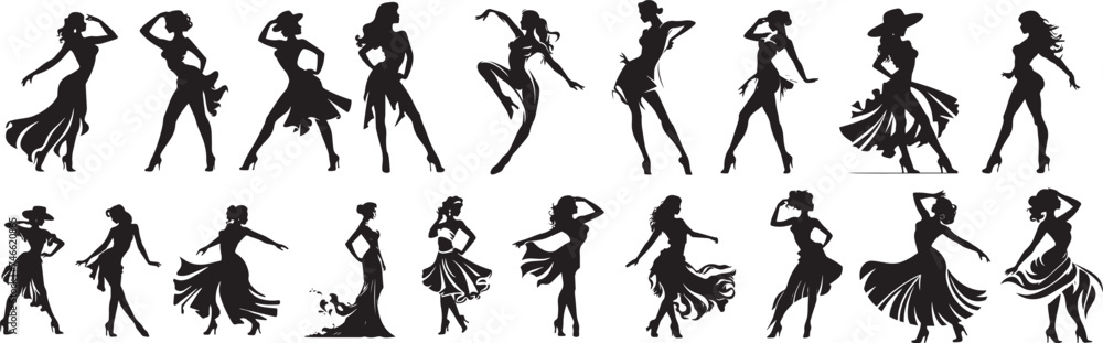 silhouettes of women dancing and posing, collection set