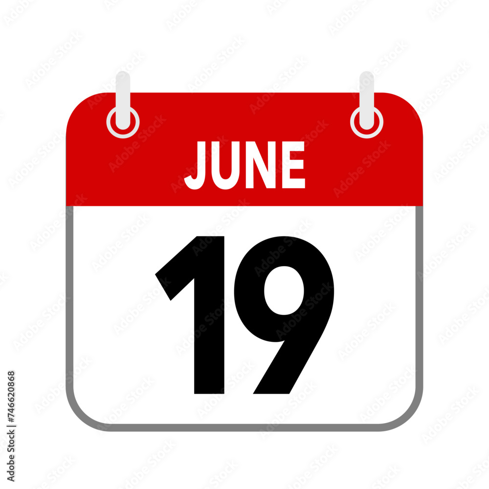 19 June, calendar date icon on white background. 19 June, calendar date icon on white background.