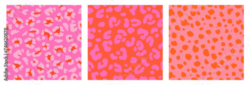 Set of Abstract Leopard Skin Seamless Patterns. Animal print. Colorful flat design ornament for background, textile, poster, cover, wallpaper. Vector illustration.