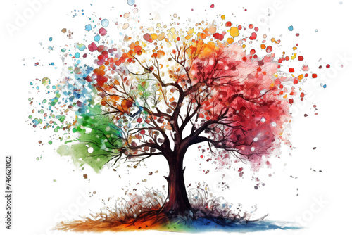the tree of life in colorful spring watercolor painting style png / transparent © Rehman