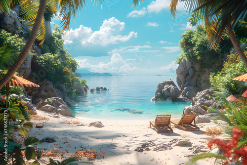 Serene Tropical Beach Escape. Generative AI Illustration