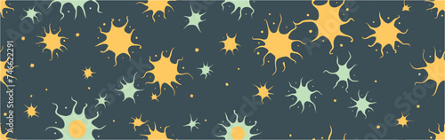 Seamless pattern with sun and moon. Summer Doodle style element. Vector. Mid century art print. Seamless vector pattern. Happy Halloween. Total sonar eclipse.