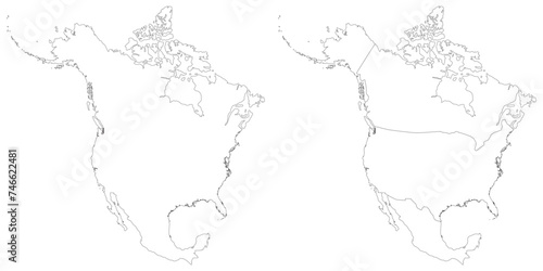 North America country Map. Map of North America in set white color