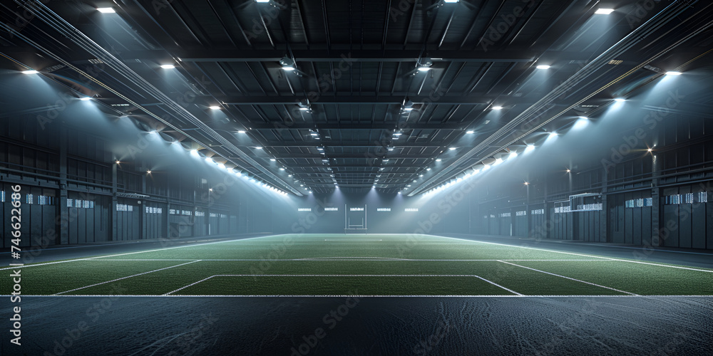 Empty night grand stadium with sport light , night scene . 3d render illustration