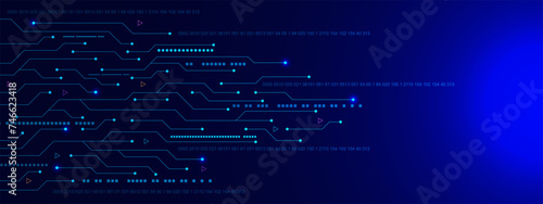 Futuristic technology with circuit board. Big data visualization. Digital networking, communication and high computer technology concept background.