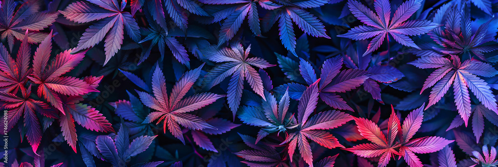 purple cannabis leaves background - obrazy, fototapety, plakaty 