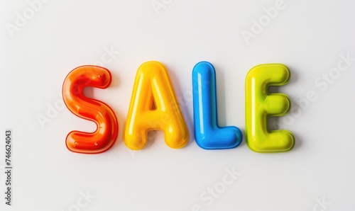 Plastic toy letters with word SALE, white background photo