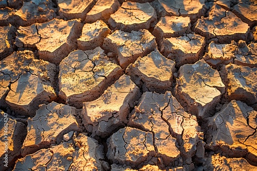 Sun-kissed Arid Landscape with Cracked Earthen Texture, Concept of Drought and Environmental Change