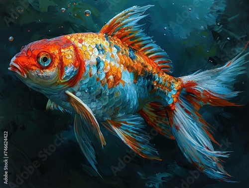 a colorful dragon fish drawing on dark background, in the style of dark gray and light bronze, dark white and dark cyan, light gold and dark cyan, mosaic-inspired realism, organic and flowing forms, c © Smilego