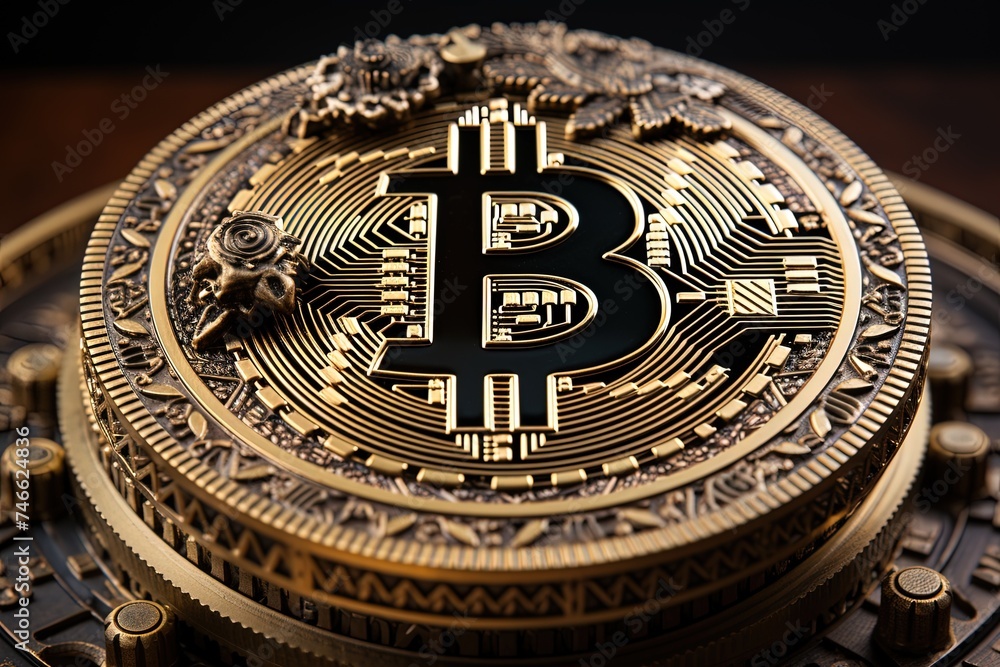 Bitcoin coin close-up top view Bitcoin coin close-up top view