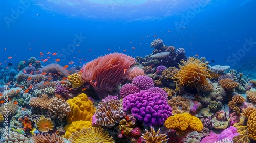 Vibrant Coral Reef Ecosystem Teeming with Marine Life in Serene Underwater Landscape