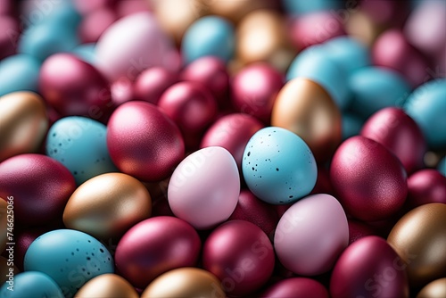 Easter eggs background, Pile of colorful Easter eggs, Easter holiday background.