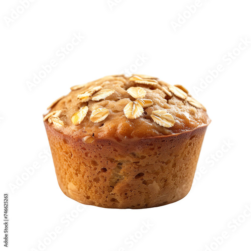 front view of single honey oat muffin isolated on a white transparent background